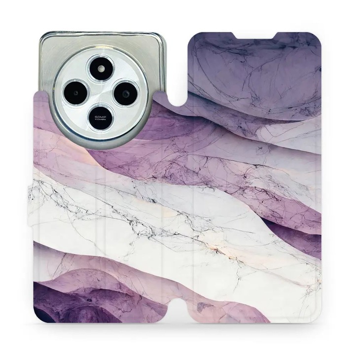Mobiwear flip cover Xiaomi Redmi 14C / Poco C75 telefonhoz, lila márvány, ütés- és karcálló