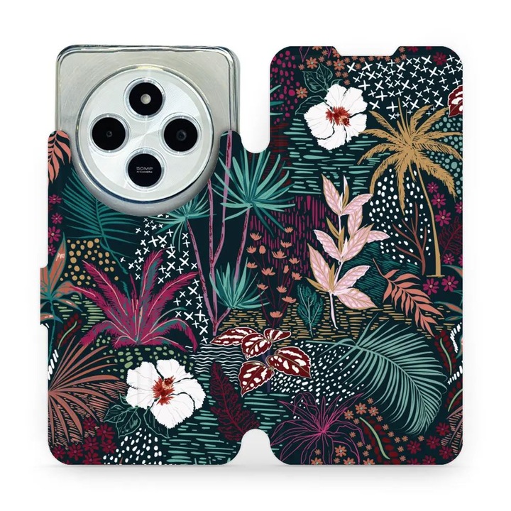 Mobiwear flip huzat Xiaomi Redmi 14C / Poco C75-höz, virág dizájn, sokszínű, környezetbarát anyag