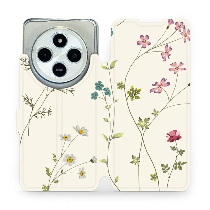 Mobiwear flip tok Xiaomi Redmi 14C / Poco C75-höz, virágmintás, többszínű, elegáns