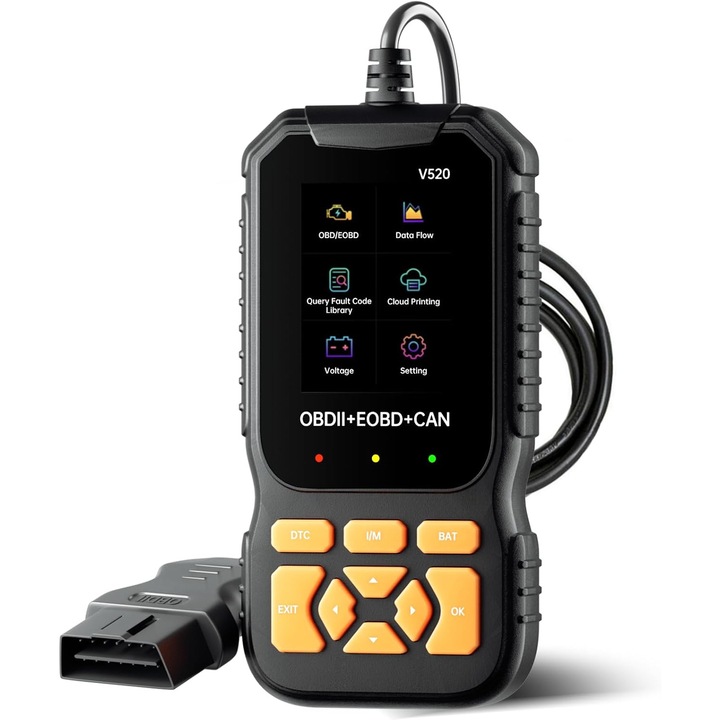 Tester de diagnosticare auto, diagnoza OBD2, EOBD, citire/stergere coduri de eroare a motorului, ecran LCD, compatibil cu o gama larga de vehicule