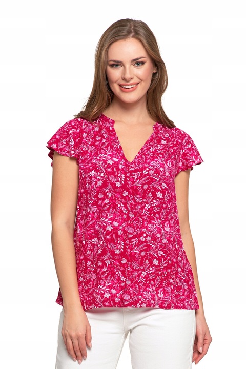 Дамска блуза, Moraj, елегантна, цветна, 100% вискоза, къс ръкав