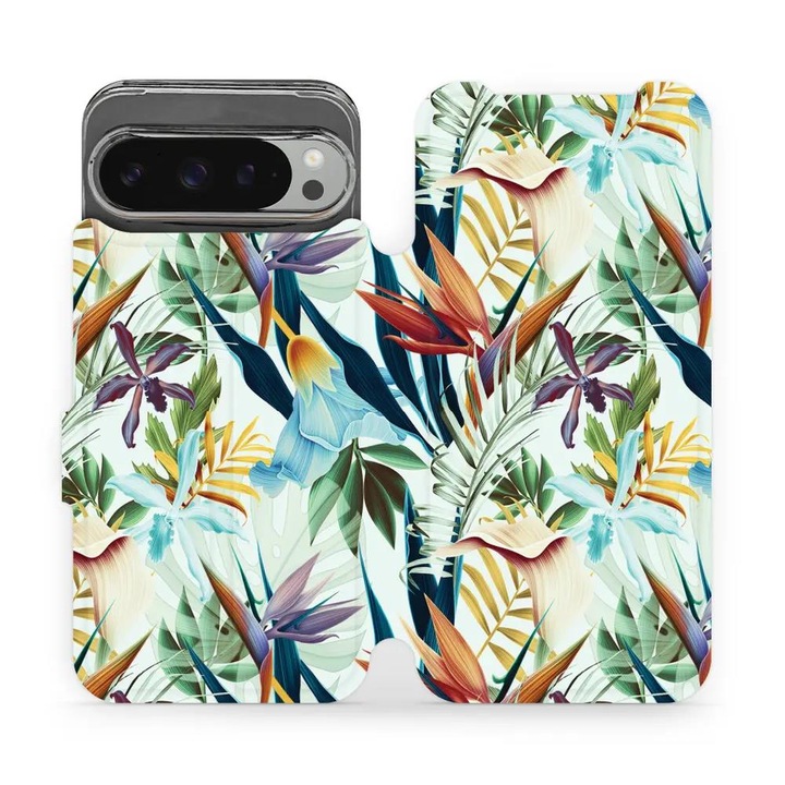 Husa flip Mobiwear pentru Google Pixel 9 Pro XL, design floral, rezistenta la socuri si zgarieturi, multicolor