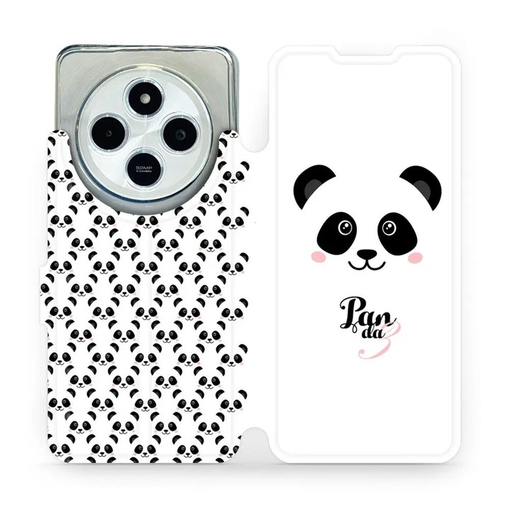 Mobiwear flip tok Xiaomi Redmi 14C / Poco C75-höz, Panda design, ütés- és karcálló, többszínű