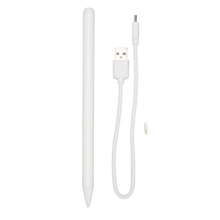 Stylus magnetic pentru tableta Zeaicos, compatibil cu iOS, senzor unghi de inclinare, design anti atingere palma, alb