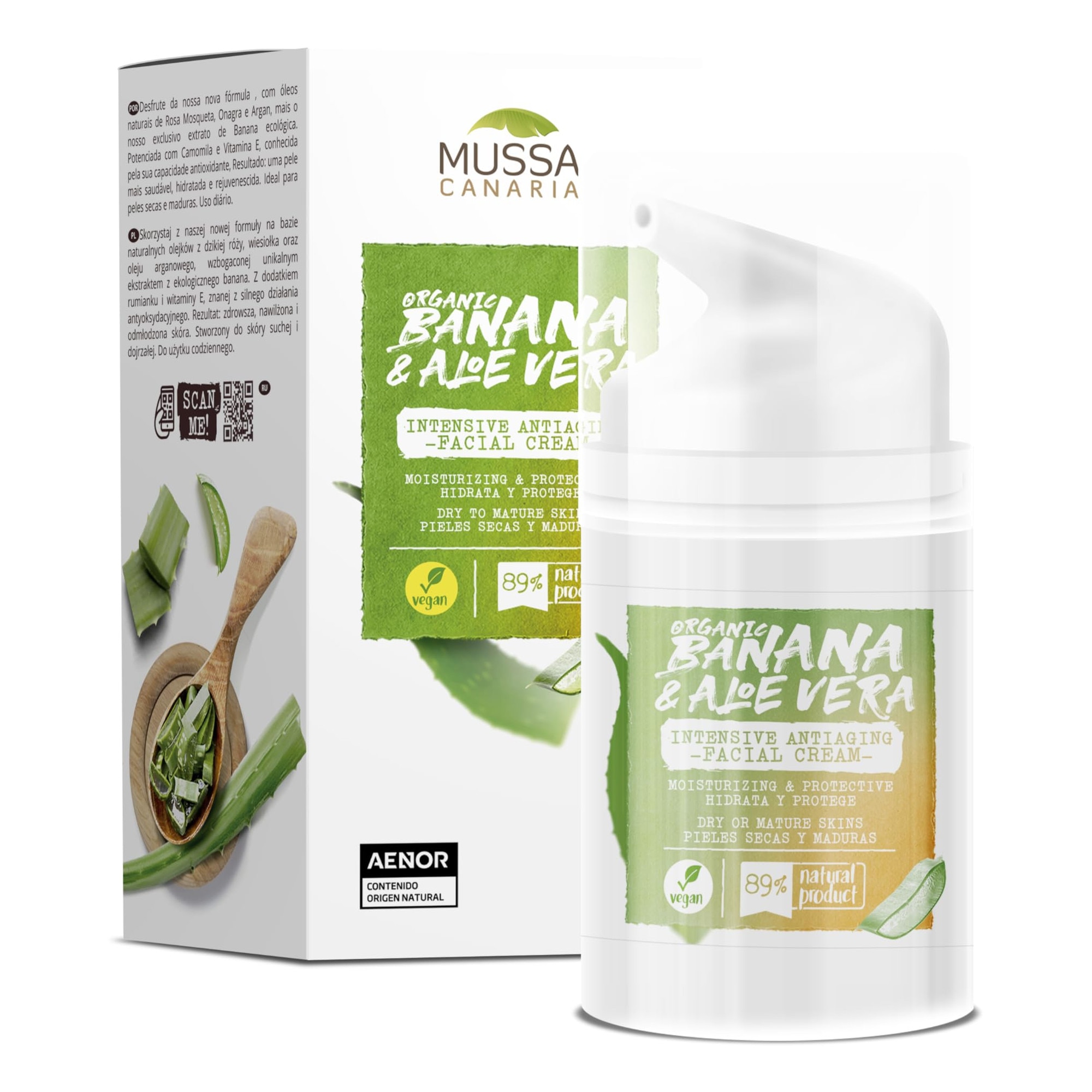 Crema Organica Anti-Aging - Mussa Canaria - 97% Naturala, Aloe Vera,  Banana, Ulei De Argan, Vitamina E,