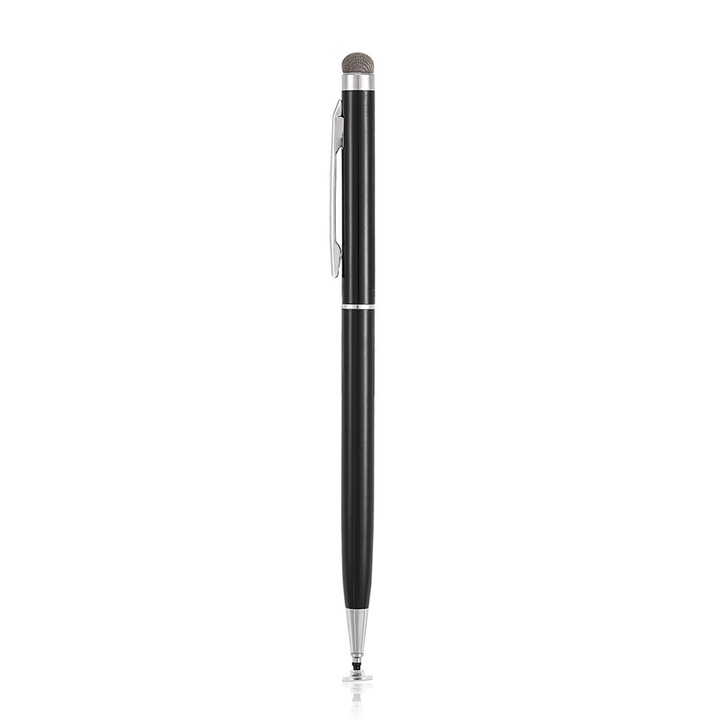 Stylus universal pentru ecran tactil, Zeaicos, cap din material textil, negru, metalic, sensibilitate ridicata