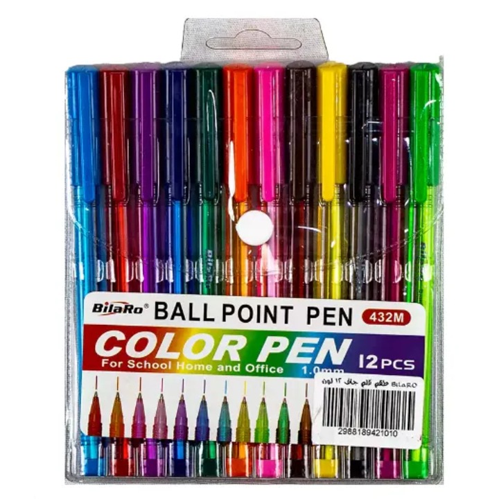 Комплект цветни химикалки, BilaRO, 1 мм, 12 бр