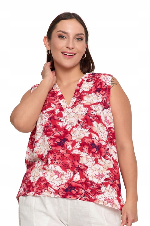 Bluza fara maneci, Moraj, colorata, vaporoasa, 100% viscoza, rosu/alb