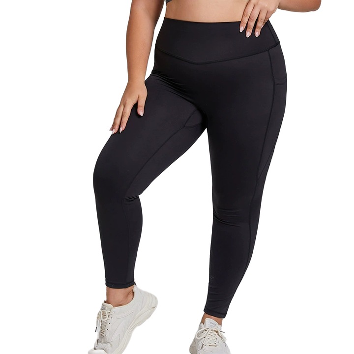 Pantaloni de trening pentru femei, Skinny, buzunare laterale, Hip Lift, talie inalta, respirabil, absorbant de transpiratie, XL, negru