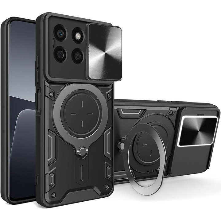 Кейс за Honor X8c със защита на камерата и интегрирана магнитна опора Ring Shockproof Черен