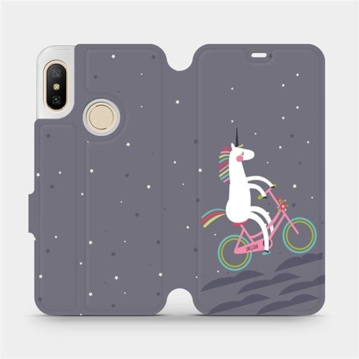 Husa flip Mobiwear pentru Xiaomi Mi A2 Lite, design cu unicorni, rezistenta la socuri si zgarieturi, multicolor