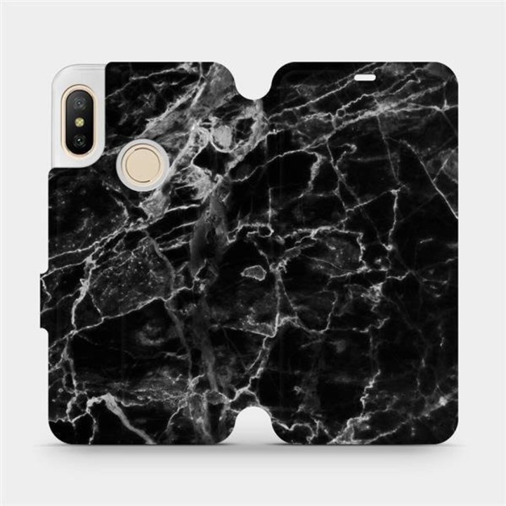 Husa flip Mobiwear pentru Xiaomi Mi A2 Lite, design marmorat negru, rezistent la socuri si zgarieturi, material ecologic