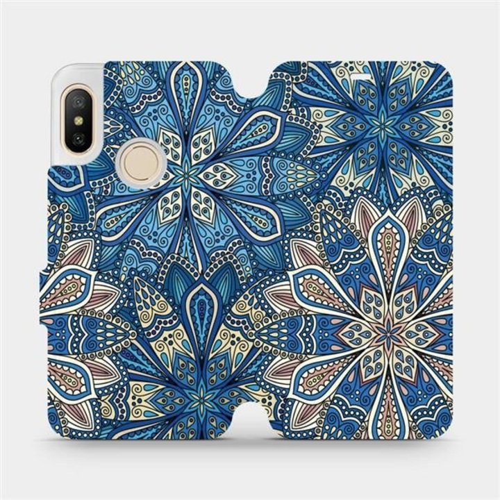 Husa flip Mobiwear pentru Xiaomi Mi A2 Lite, design flori, albastra, material ecologic