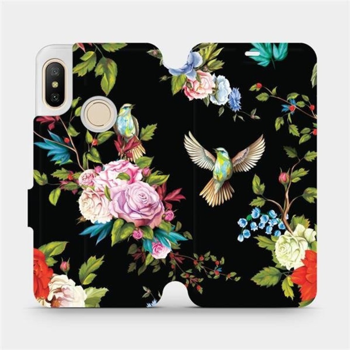 Husa flip Mobiwear pentru Xiaomi Mi A2 Lite, design flori, rezistent la socuri si zgarieturi, multicolor