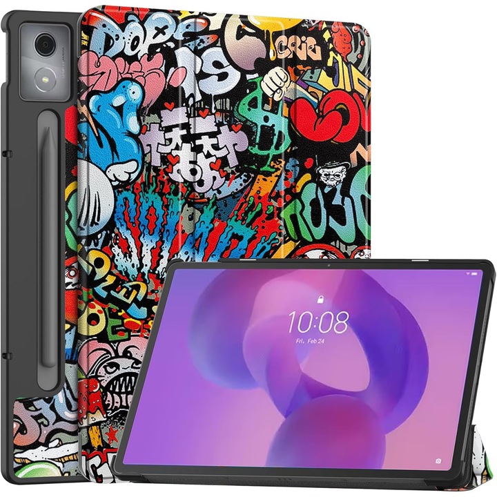 Husa pentru Lenovo Idea Tab Pro / Pro Paper 12.7 tip stand functie sleep/wake-up protectie 360 - Graffiti