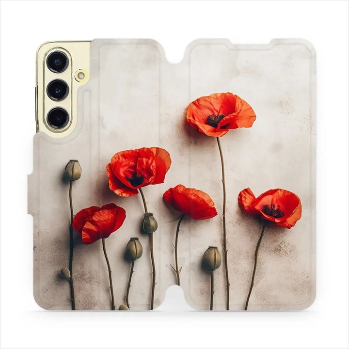 Husa flip Mobiwear pentru Samsung Galaxy S24 FE, design flori, rezistent la socuri