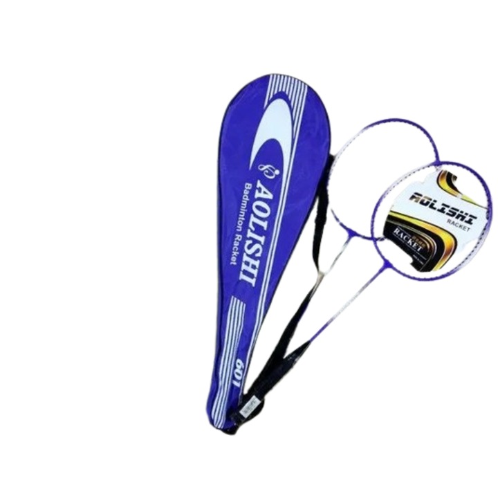 Комплект за бадминтон, гребла с дървена дръжка, L 63 см, капак с цип, 2 бр, лилави