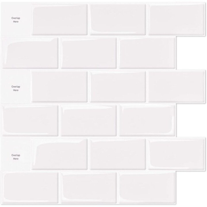 HERUSI öntapadós csempe szett, 10 db, fehér, 30x30cm, nedvességálló