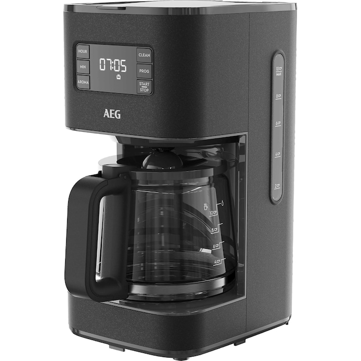 Cafetiera AEG Deli 5, 1000 W, 1.25 L, timer programabil, indicator nivel apa, functie anti picurare, Antracit