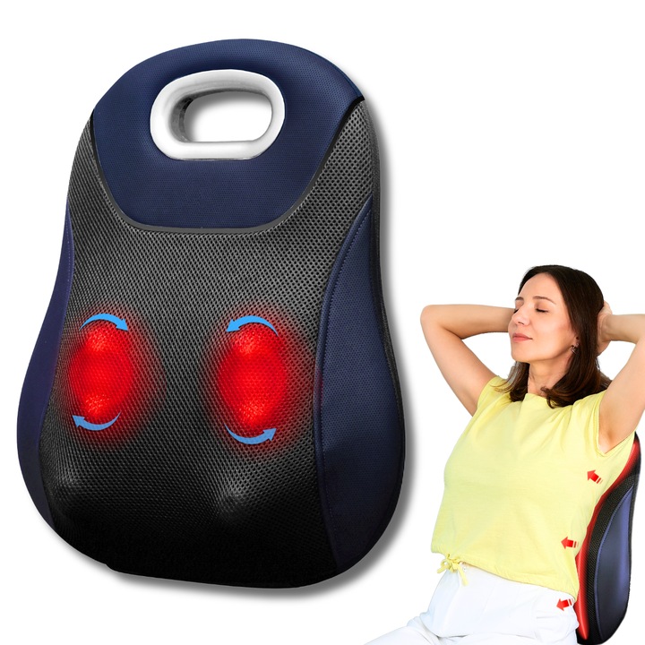 Perna Masaj Spate Suporto cu Vibromasaj Terapeutic, Role cu Noduri de masaj, Incalzire cu infrarosu, Aparat masaj lombar, Husa Masaj Spate, pentru Relaxare Musculara, Amelioreaza durerile si detensioneaza spatele, Negru