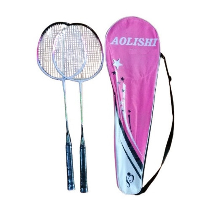 Комплект за бадминтон, гребла с дървена дръжка, L 63 см, капак с цип, 2 бр, розови