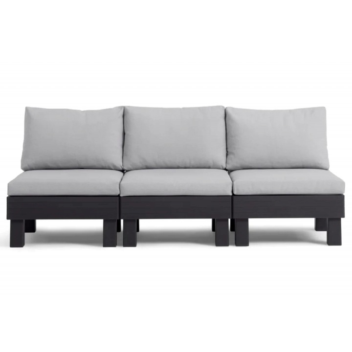 Външен диван Keter, Elements, 3-ка графит със светло сиви възглавници