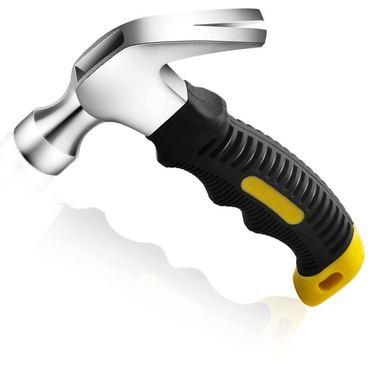 Mini ciocan cu gheare, extractor de cuie multifunctional pentru prelucrarea lemnului, cap de ciocan din otel de inalta duritate, maner antiderapant TPR, potrivit pentru demolare si reparatii DIY