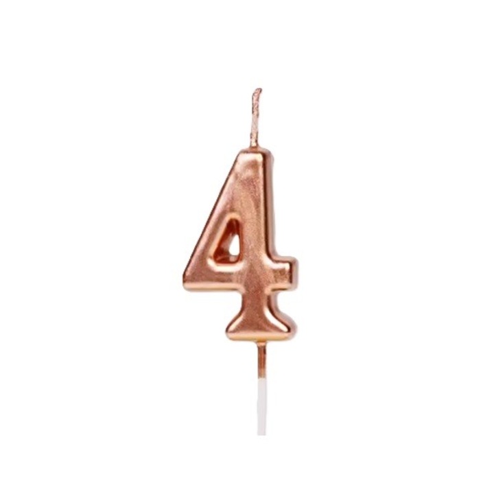 Lumanare de Tort, Candle Love, Model Cifra 4, Party, 4.5 x 2.5 cm, din Parafina, Rose Gold