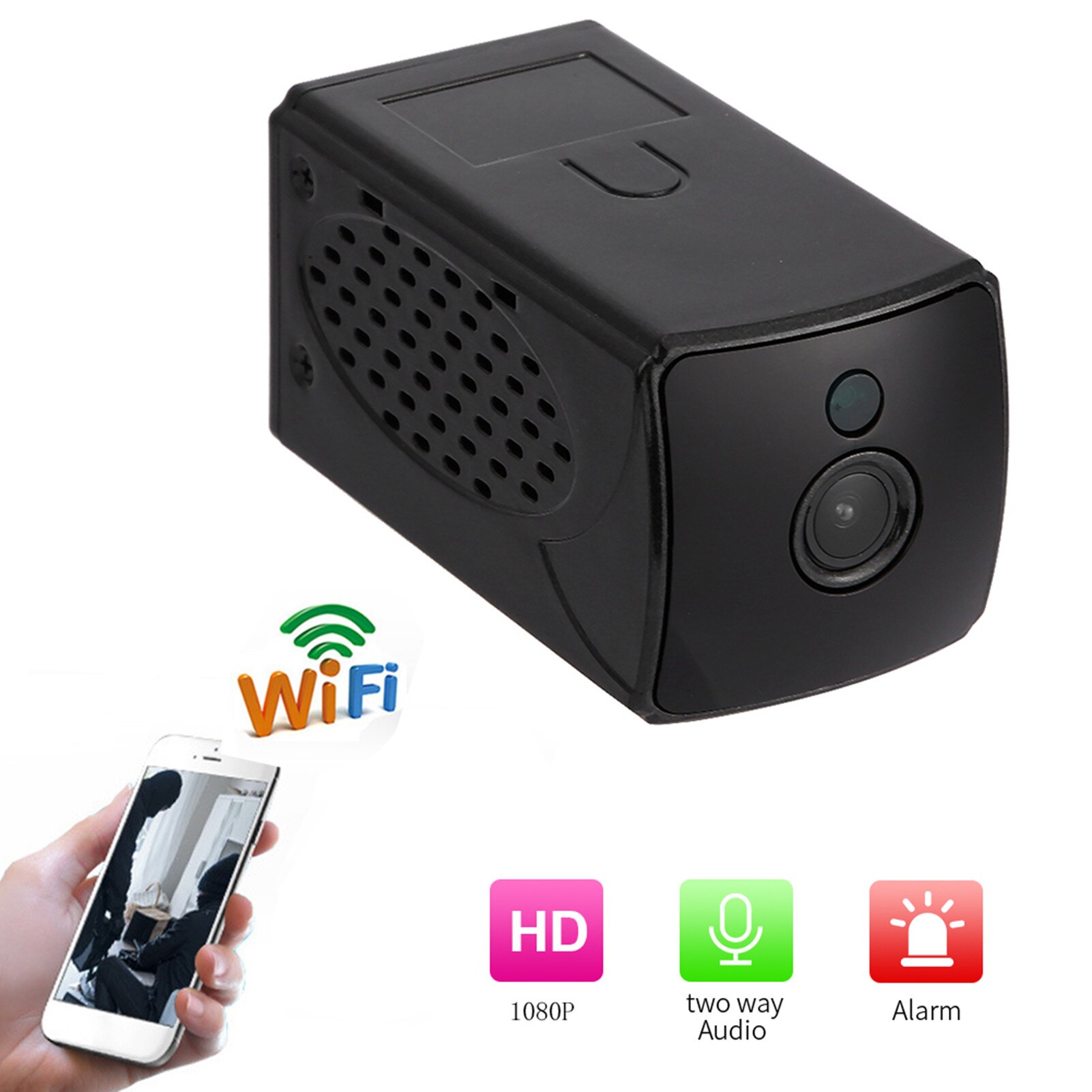 Mini Caméra WiFi 1080P - Babyphone Portable Avec Vision Nocturne - Rechargeable USB - Compatible Carte Mémoire - Pour Intérieur Et Extérieur