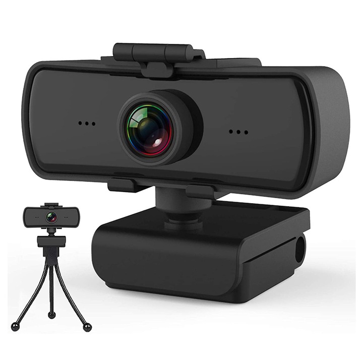 Camera web HD 2K, microfon dublu, negru, 7.5x4.3x5.9cm