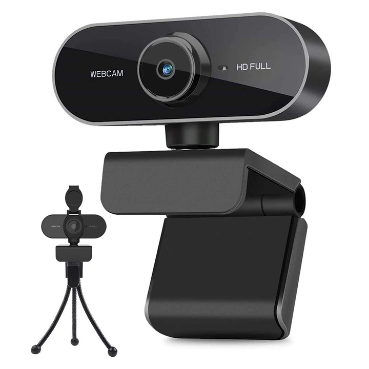 Уеб камера Full HD 1080P, вграден микрофон, въртене на 360°, USB, черна