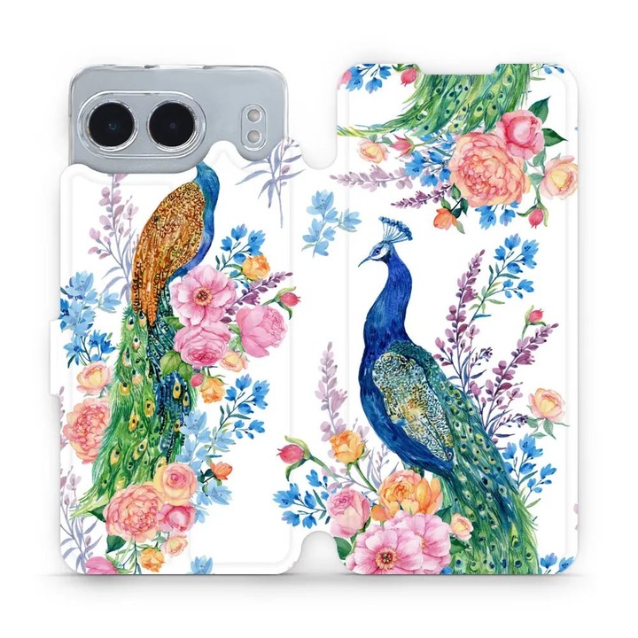 Mobiwear флип калъф за OnePlus Nord 4 5G, дизайн с птици, многоцветен, материал екологична кожа