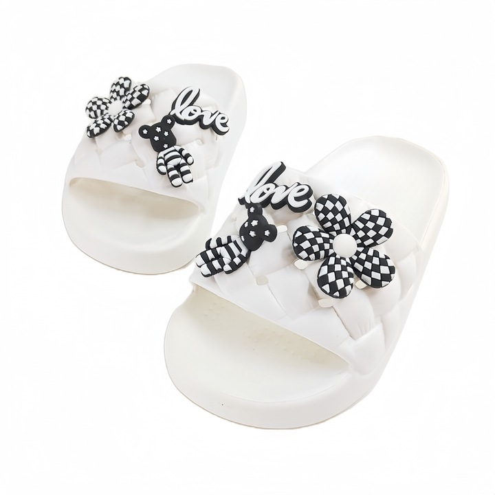 Papuci veseli dama, love, H07-1, alb, 36