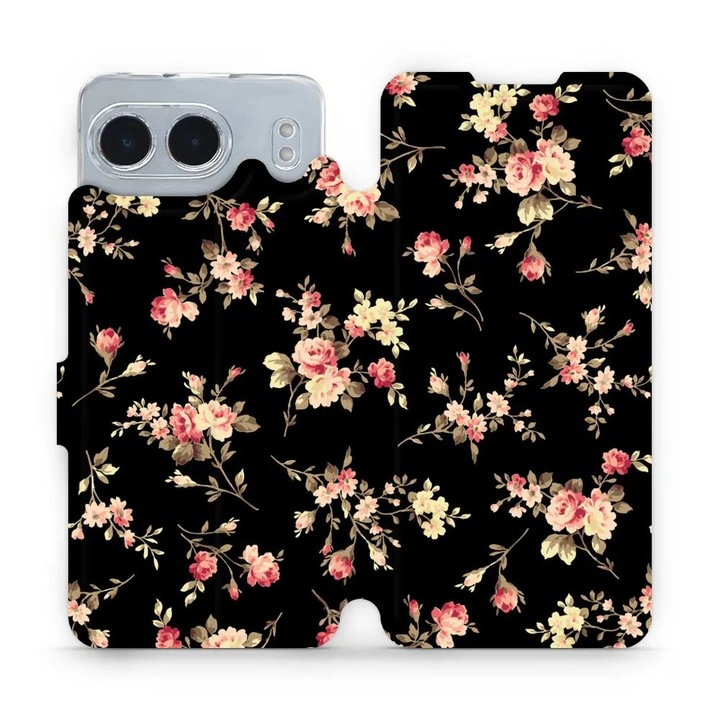 Mobiwear flip cover за OnePlus Nord 4 5G, цветен дизайн на черен фон, пълна защита, интегрирана поддръжка