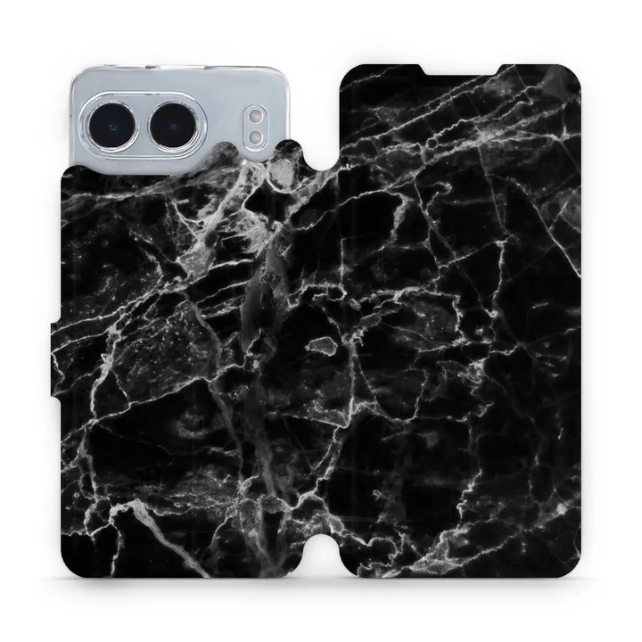 Mobiwear flip burkolat OnePlus Nord 4 5G telefonhoz, fekete márvány, ütés- és karcálló