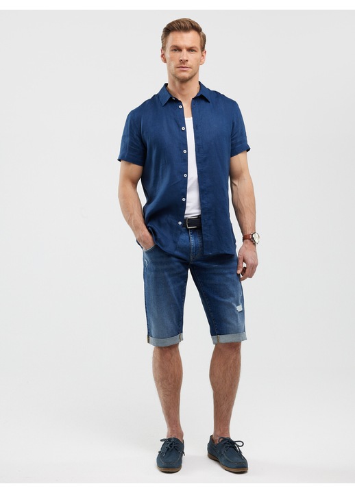 Bermude Big Star, denim indigo, croiala normala, 5 buzunare, detalii stone wash, pentru barbati, 29 US