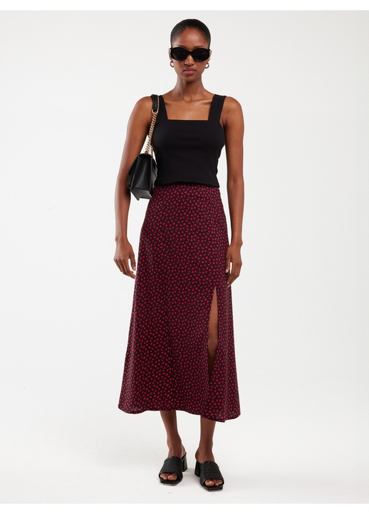 Fusta evazată cu model romantic, Visiniu