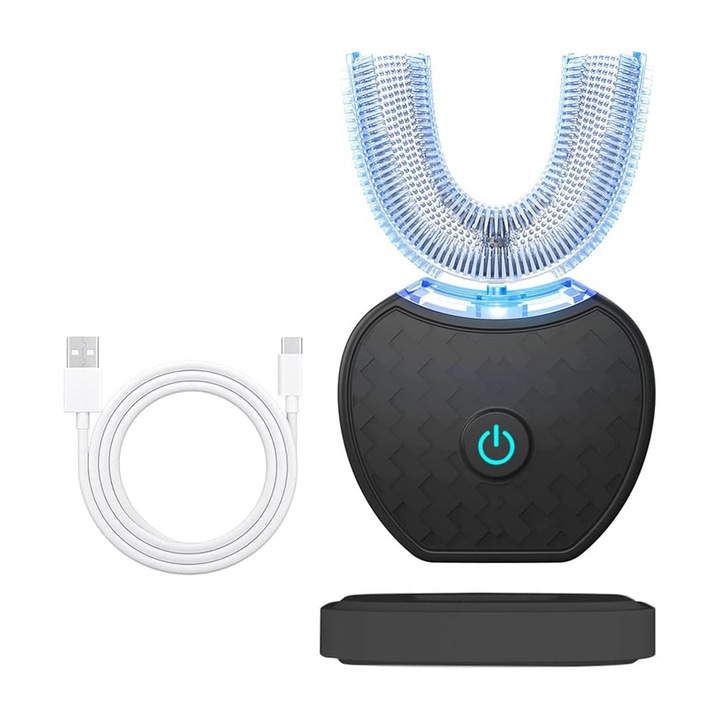 Ulisem elektromos fogkefe, U-alakú, 360°-os tisztítás, vezeték nélküli töltés, IPX7 vízálló