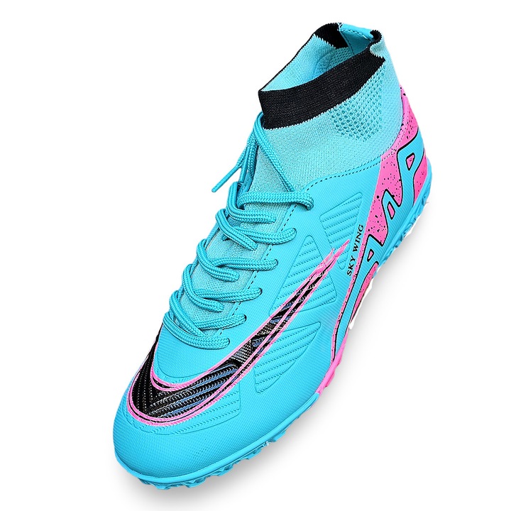 Ghete de fotbal Sky Wing 9838, cu glezna cusute in varf, pentru teren sintetic, Turcoaz