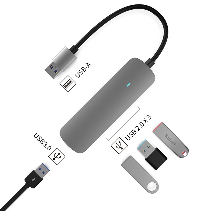 USB-C elosztó 6 az 1-ben, multiport adapter, HDMI 4K, USB 3.0 és 2.0, SD/TF kártyaolvasó, szürke