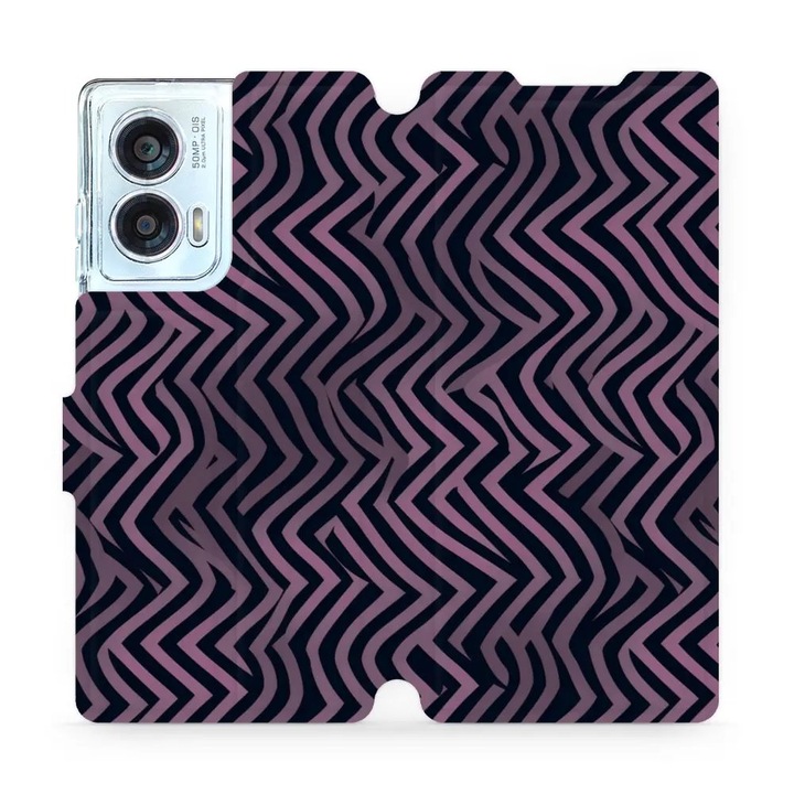 Mobiwear флип кейс за Motorola Edge 50 Fusion, лилав дизайн с интересни форми, материал еко кожа, комплект 1 кейс