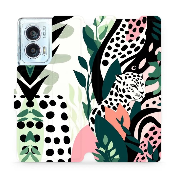 Mobiwear flip cover за Motorola Edge 50 Fusion, дизайн с котки, бял, материал еко кожа