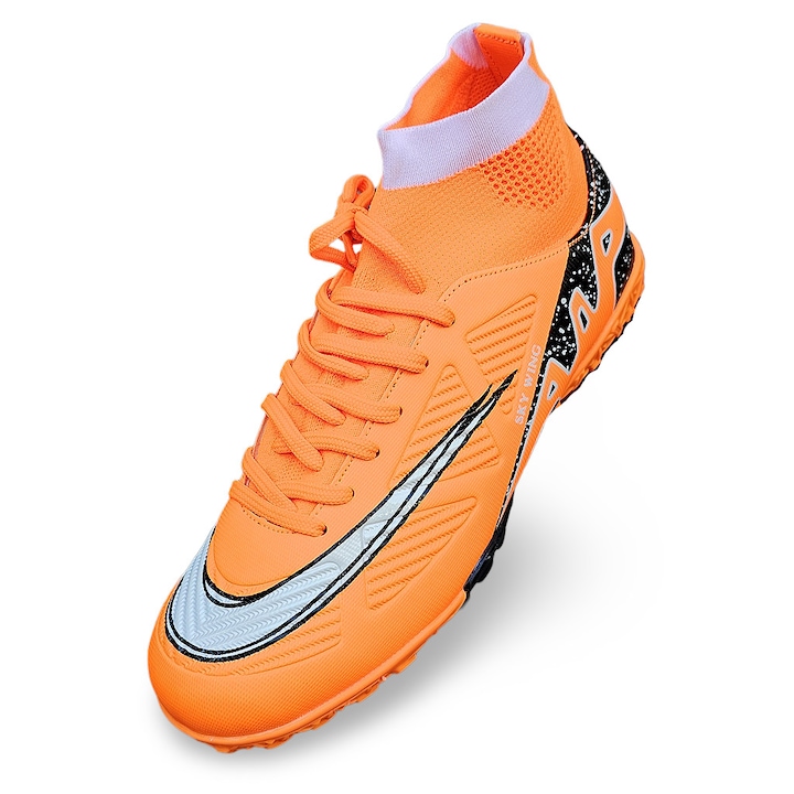 Ghete de fotbal Sky Wing 9838, cu glezna cusute in varf, pentru teren sintetic, Portocaliu