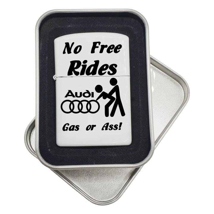 Bricheta metalica gift shop personalizata cu mesaj, no free rides audi, in cutie cadou, model bgs 083