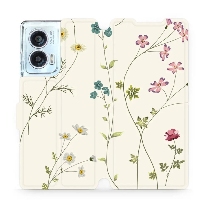 Husa flip Mobiwear pentru Motorola Edge 50 Fusion, design flori, rezistent la socuri, multicolor