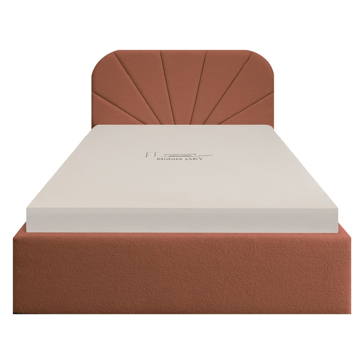 Pat dublu tapitat Florence 120/200, caramiziu, cu somiera metalica rabatabila si spatiu de depozitare