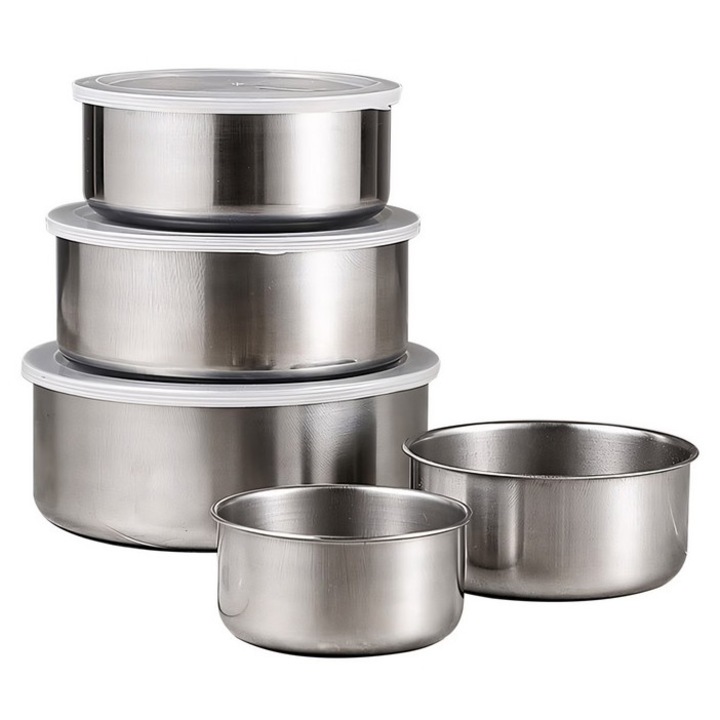 Set 5 Caserole din Inox cu Capac Ermetic, DAVIDAMI CONCEPT, dimensiuni 10 cm - 18 cm