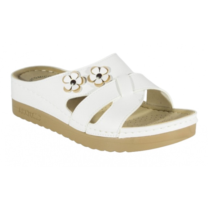 Papuci Medicinali albi din piele cu gel pentru confort - model 154001, 36 EU