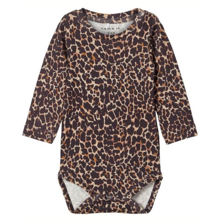 Body-uri copii NAME IT, leopard, maro, bumbac, 50 CM