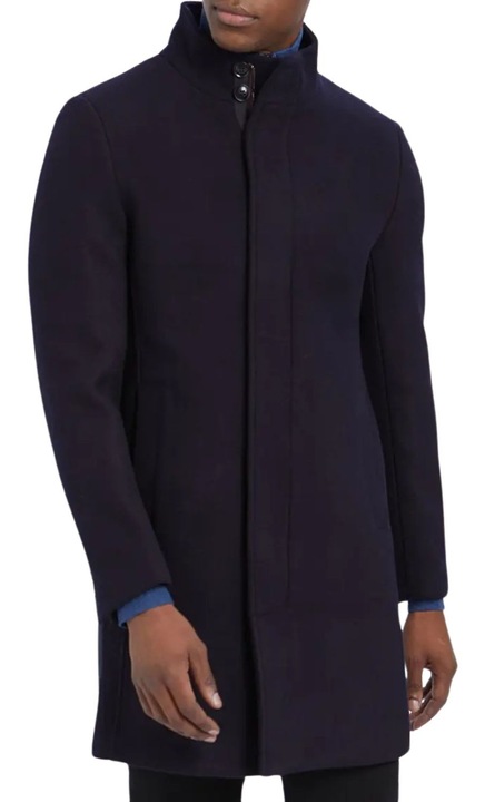 Palton barbatesc Gianni Feraud, lana si poliester, bleumarin, decolteu in V, fermoar, S INTL